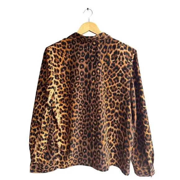 Vintage Women's Career Size 1X Long Sleeve Blouse Secretary Satin Animal Print - Picture 3 of 4